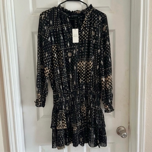 Anthropologie  Current Air Black Glitter Celestial Drop Waist Cocktail Dress - Picture 1 of 6
